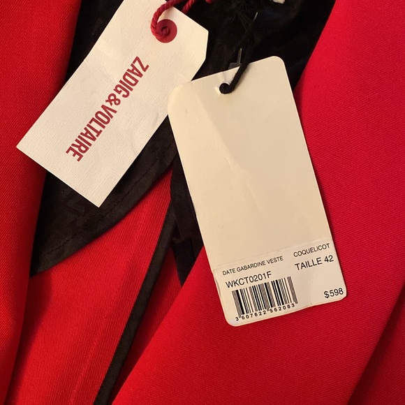 Zadig&Voltair Virgin Wool Stretch Crisp True Red Jacket New With Tags - Picture 7 of 16
